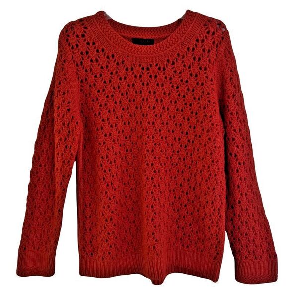 Banana Republic Crochet Star Stitch Wool Sweater Womens XL Tamale Italian Yarn - Picture 2 of 14